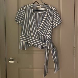 Linen Striped Wrap Blouse